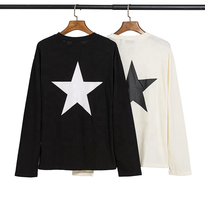 Men women FOG double line casual long-sleeved round neck bottoming shirt couple five-pointed star loose street T-shirt Tee